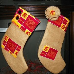 USC Trojans  Christmas Stocking Set with a Pocket for a Gift Card. Couples Gift